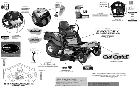 Label Map Diagram and Parts List for Z-FORCEL60KH (17CSDALD010)(2018) Cub Cadet Lawn Tractor